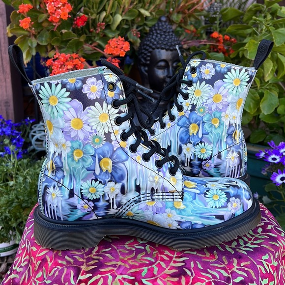 Dr. Martens Pascal Blue Slime Paint Drip Floral Boots - Picture 12 of 17